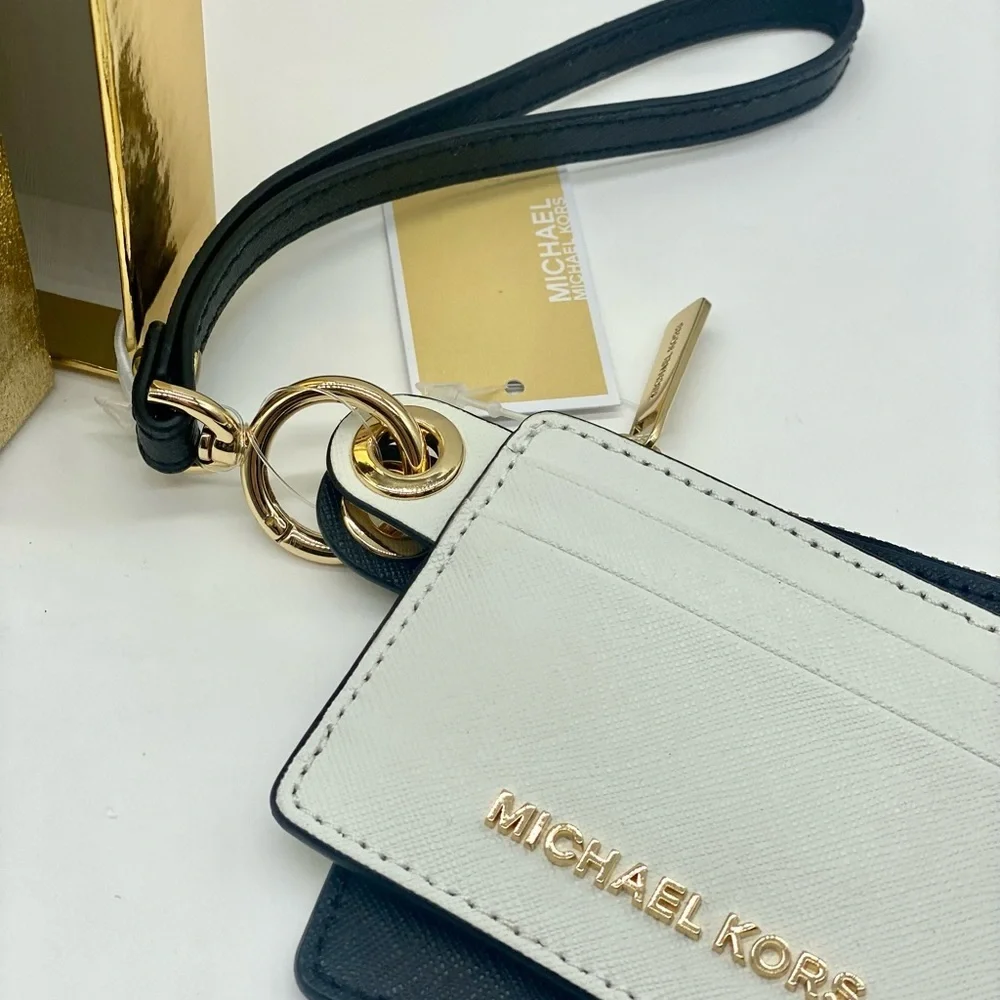MICHAEL KORS GIFTABLES SM Wallet CARD CASE DUO LEATHER BLACK & White - Picture 7 of 11